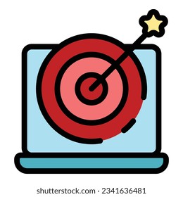 Seo target icon outline vector. Market blog. Digital media color flat