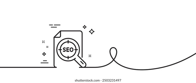 Seo target line icon. Continuous one line with curl. Search engine optimization sign. File document symbol. Seo file single outline ribbon. Loop curve pattern. Vector