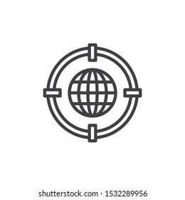 Seo target line icon. linear style sign for mobile concept and web design. Target and Globe outline vector icon. Symbol, logo illustration. Vector graphics