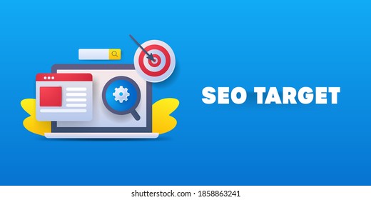 SEO target, Target marketing, Search engine, Digital marketing concept - vector creative illustration with icons and texts