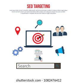 SEO targeting concept search engine optimization. Vector illustration for presentation, banner, web