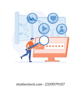 Seo targeting and performance concept.  People analyzing market trends and planning seo optimization. flat vector modern illustration 