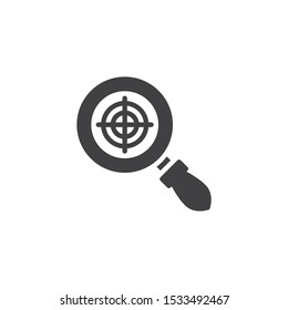 Seo Targeting vector icon. filled flat sign for mobile concept and web design. Magnifying glass with aim glyph icon. Symbol, logo illustration. Vector graphics