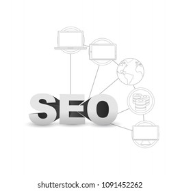 SEO technology flat illustration. technology concept. line graphic over a white background
