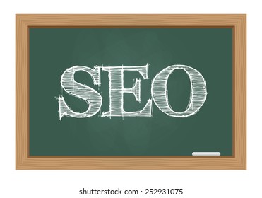 SEO text on chalkboard
