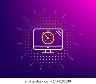 Seo timer line icon. Halftone pattern. Search engine optimization sign. Analytics symbol. Gradient background. Seo timer line icon. Yellow halftone pattern. Vector