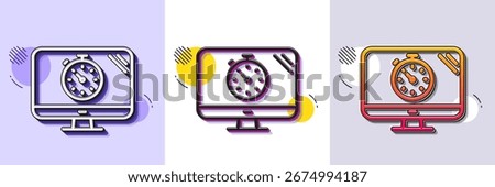 Seo timer line icon. Halftone dotted pattern. Gradient icon with grain shadow. Search engine optimization sign. Analytics symbol. Line seo timer icon. Various designs. Vector