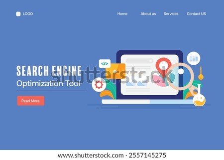 SEO tool concept, Website SEO ranking analysis, Keyword research tool, SEO strategy development - vector landing page illustration
