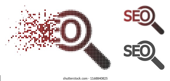 Seo tool icon in sparkle, dotted halftone and undamaged solid variants. Elements are composed into vector sparkle seo tool icon.