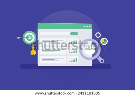 SEO tool, Keyword research tool, competitor SEO analysis, SEO software monitoring website performance - vector illustration with icons