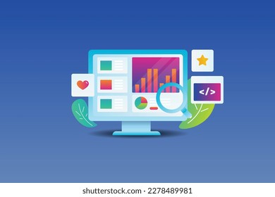 SEO tools extracting data from website  SEO software generating website SEO report    gradient vector illustration and icons