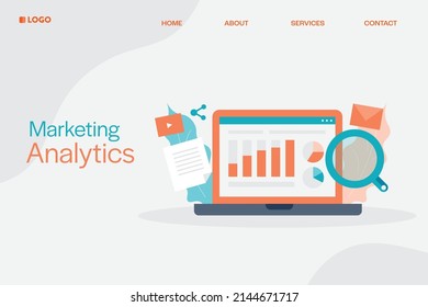 SEO tools, Marketing report, SEO marketing analytics, Data research, data analysis, Website traffic, KPI marketing - flat design landing page vector template