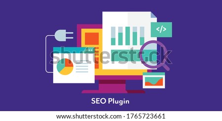 SEO tools, SEO plugin, SEO marketing software - conceptual flat design modern vector illustration with icons