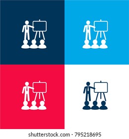 SEO training four color material and minimal icon logo set in red and blue