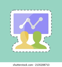 SEO Training Sticker in trendy line cut isolated on blue background