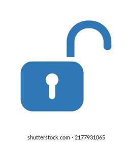 Desbloquear, abrir icono. Diseño de color azul.