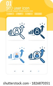 seo user premium icon with magnifier symbol isolated on white background. Vector design illustration symbol design template for web, apps, UI, UX, internet and all project. Include 64x64 pixel perfect