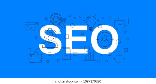 Seo vector banner. Word with line icon. Vector background	