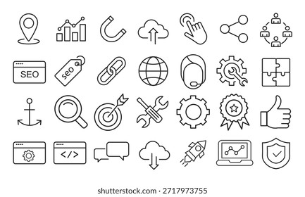 SEO Vetor Icon Set - Search Engine Otimization Line Ícones editáveis, Search Engine Otimization Line Icons Set - Editable Stroke SEO Vetor
