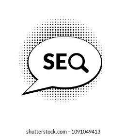 SEO vector icon and speech bubble, halftone effect