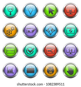 seo vector icons on color glass buttons