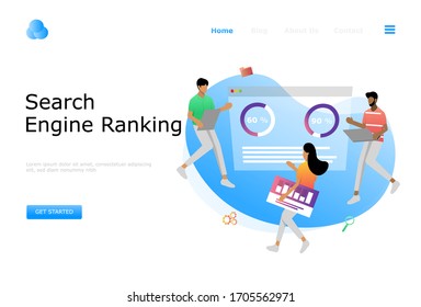 Concepto de Ilustración Vector SEO, Apto para página de inicio web, ui, aplicación móvil, diseño editorial, volante, banner y otras ocasiones relacionadas