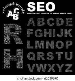 SEO. Vector letter collection. Illustration with different association terms.