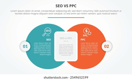 Concepto de infografía opuesto para la presentación de diapositivas con Big Circle con caja rectangular redonda con Vector de estilo plano