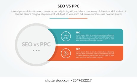 Concepto de infografía opuesto para la presentación de diapositivas con Big Circle y rectángulo agudo con Vector de estilo plano