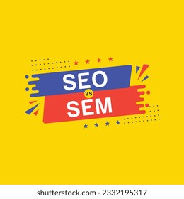 SEO vs SEM. Vector illustration on yellow background