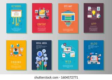 SEO and web development flat icons composition poster