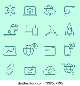 Seo And Web Development Icon Set, Thin Line Design