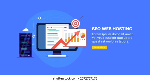 SEO web hosting, Website hosting, SEO website server, SEO page speed analysis - flat design vector illustration with icons