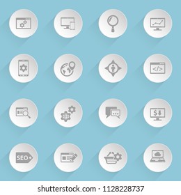seo web icons on light paper circles