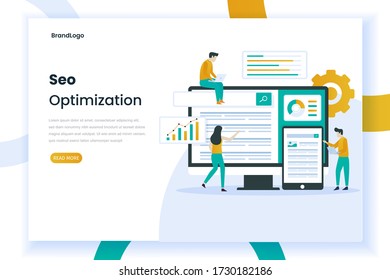 Seo web illustration concept. Website analysis, website optimization. This illustration can be used for websites, banners, mobile applications, and others