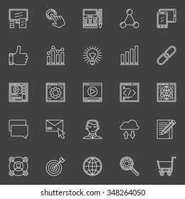 SEO and web optimization icons - vector linear internet signs or logo elements on dark background