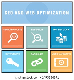 SEO AND WEB OPTIMIZATION ILLUSTRATION ICON CONCEPT