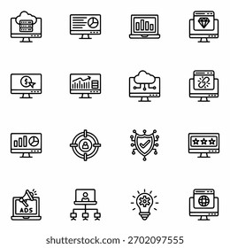 Conjunto de Ícones de Estrutura de Tópicos de Otimização da Web e SEO
