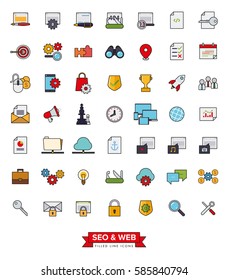 SEO and Web Services filled line icon set. Collection of 49 Internet Marketing filled line icons