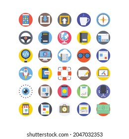 Seo and Web vector flat round icon style illustration. EPS 10 FIle Set 4