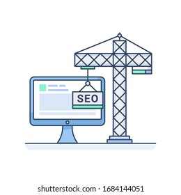 SEO Website Construction. Internet marketing icon. Flat technology icons for website and mobile apps. Editable stroke and scaleable vector illustration.