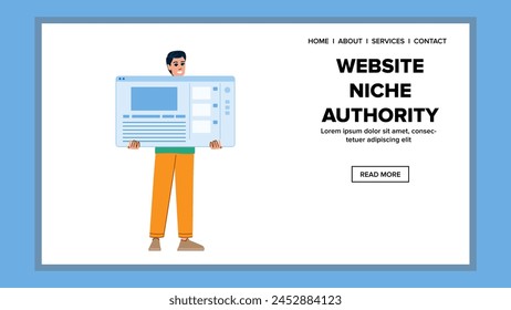 seo website niche authority vector. traffic ranking, domain engagement, relevance trust seo website niche authority web flat cartoon illustration