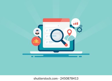 SEO website optimization, Website ranking on search engine result page, Website SEO analysis, SEO ranking - vector illustration background with icons