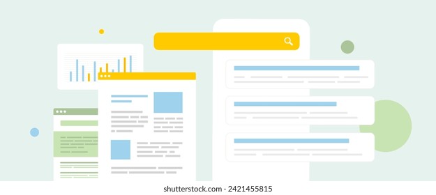 SEO, Website Ranking und Digital Marketing Strategie. Steigern Sie den Internetverkehr durch Suchmaschinenoptimierung. Horizontaler Seo-Header, Vektorgrafik mit Symbolen auf weißem Hintergrund