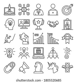 SEO Website and Startup line icons set vector illustration. Website, Web, SEO, Page Speed, Page Search, Target Audience, Laptop, Campaign, Marketing. Pixel perfect. Editable Stroke