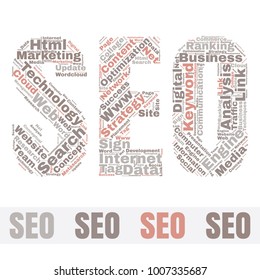 SEO Word Cloud Concept. Searching Engine Optimizing Vector Illustration