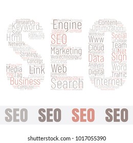 SEO Word Cloud Concept. Searching Engine Optimizing Vector Illustration