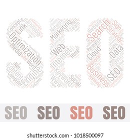 SEO Word Cloud Concept. Searching Engine Optimizing Vector Illustration