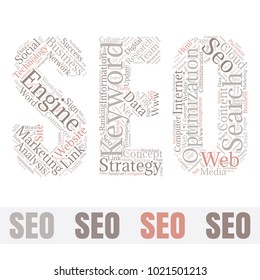 SEO Word Cloud Concept. Searching Engine Optimizing Vector Illustration