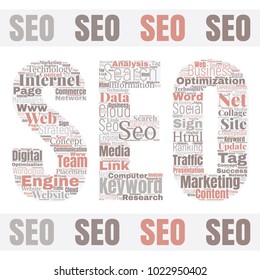 SEO Word Cloud Concept. Searching Engine Optimizing Vector Illustration